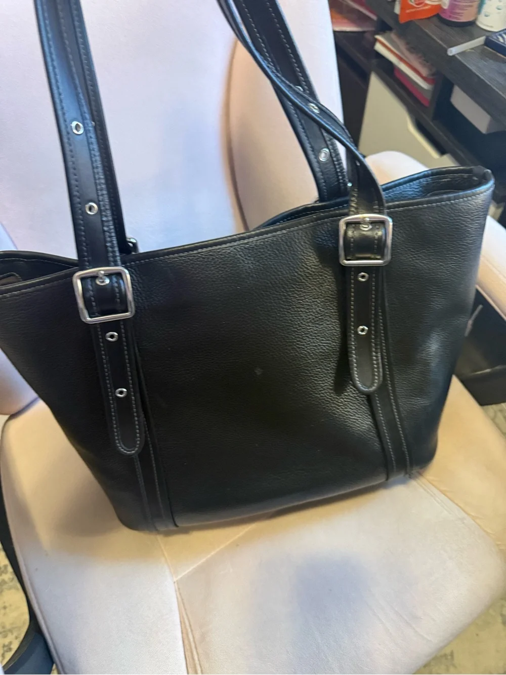 Coach Black Pebbled Leather Shoulder Tote with Silver Hardware